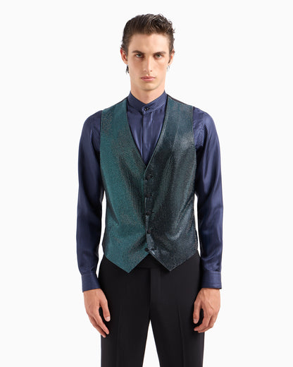 Single-breasted wool-crêpe waistcoat with rhinestone embroidery