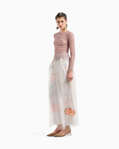 Crew-neck jumper in tulle with crystal embroidery