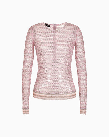 Crew-neck jumper in tulle with crystal embroidery