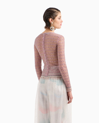 Crew-neck jumper in tulle with crystal embroidery