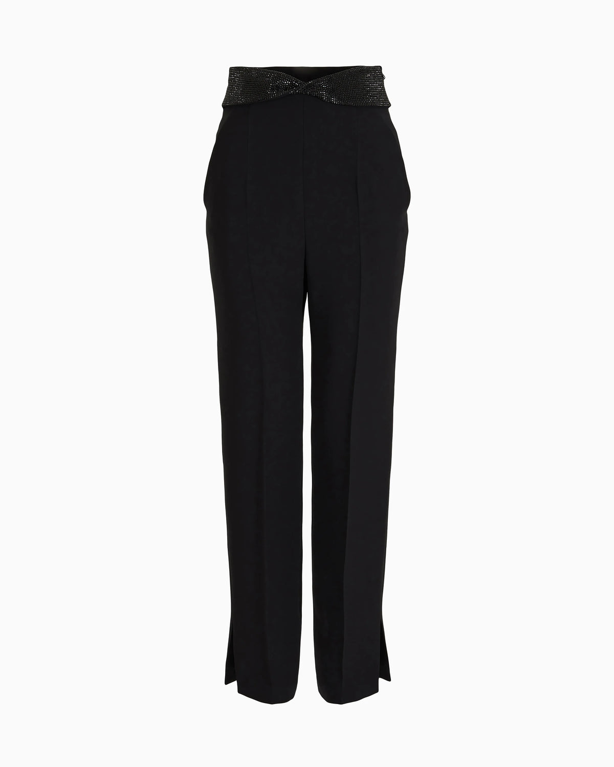 Straight trousers in silk cady with rhinestone details