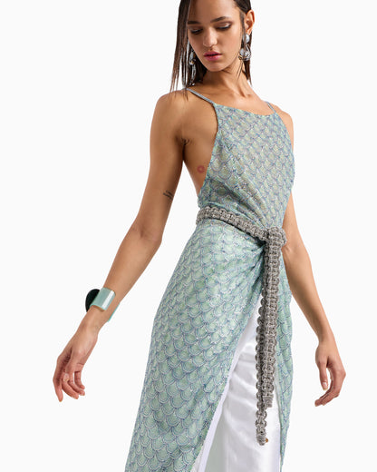 Embroidered-tulle long dress