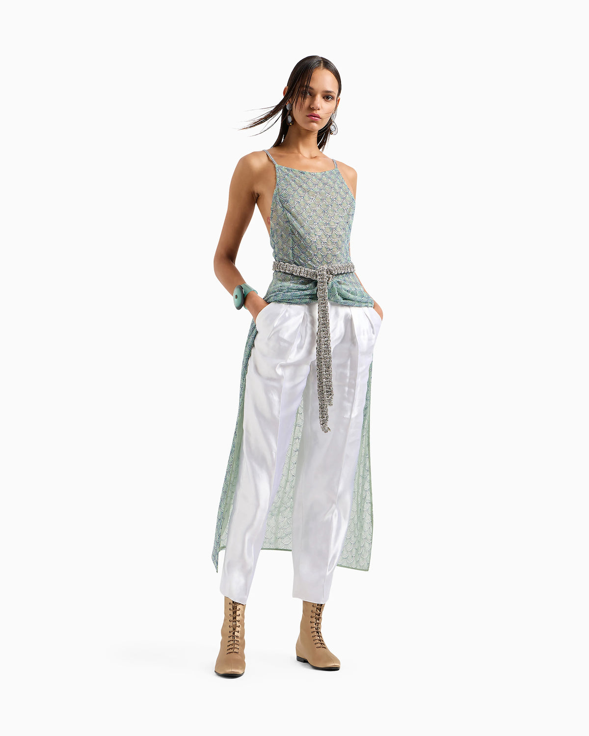 Embroidered-tulle long dress
