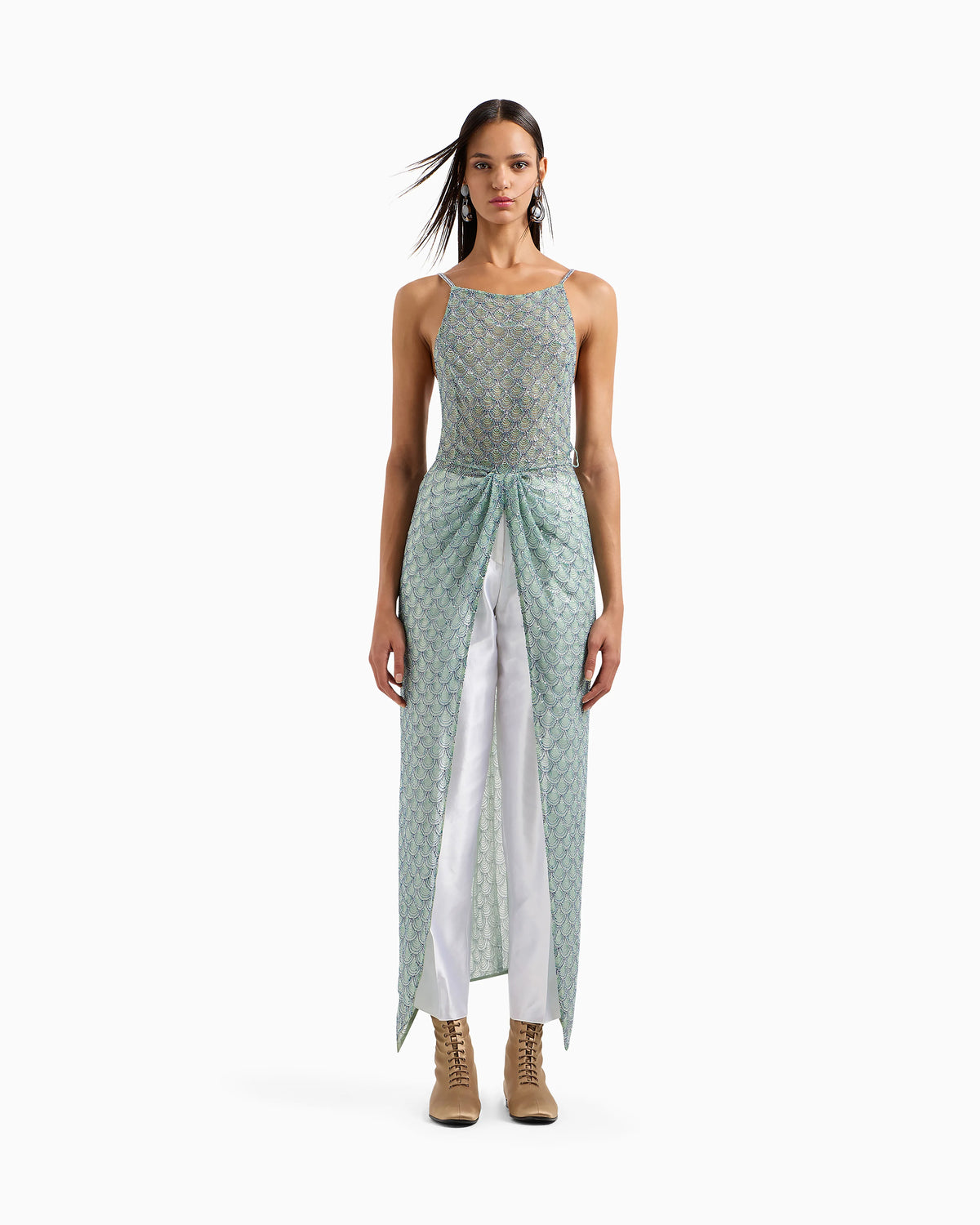 Embroidered-tulle long dress