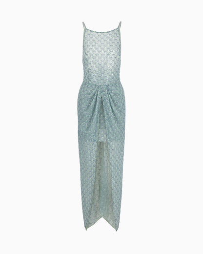 Embroidered-tulle long dress