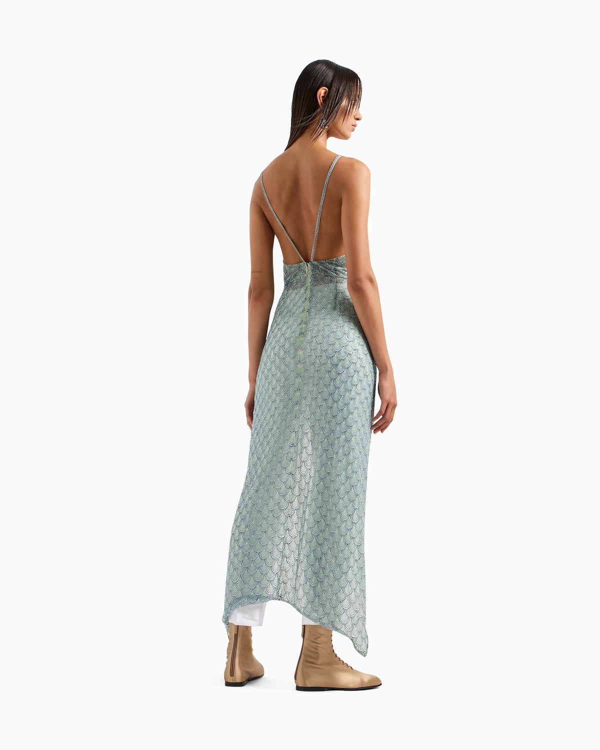 Embroidered-tulle long dress