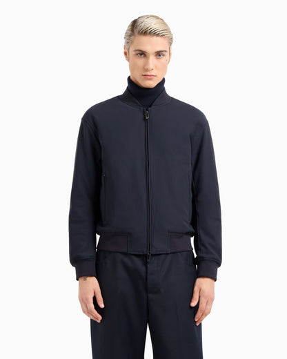 Zipped bomber jacket in technical stretch nylon
