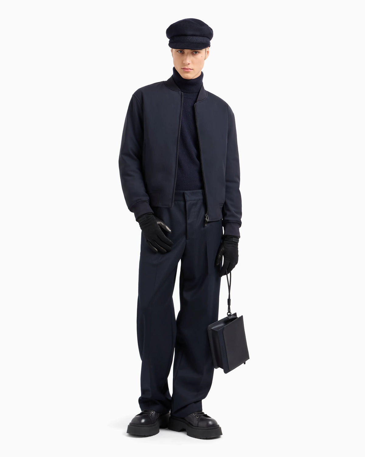 Zipped bomber jacket in technical stretch nylon