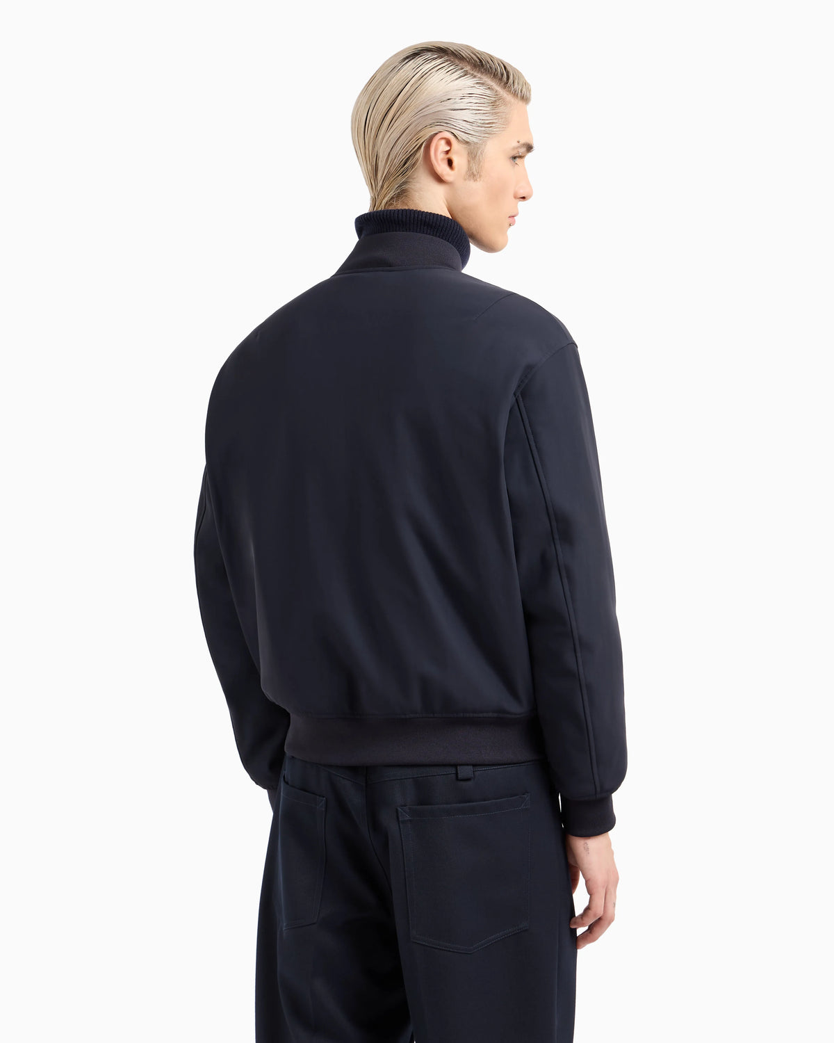 Zipped bomber jacket in technical stretch nylon