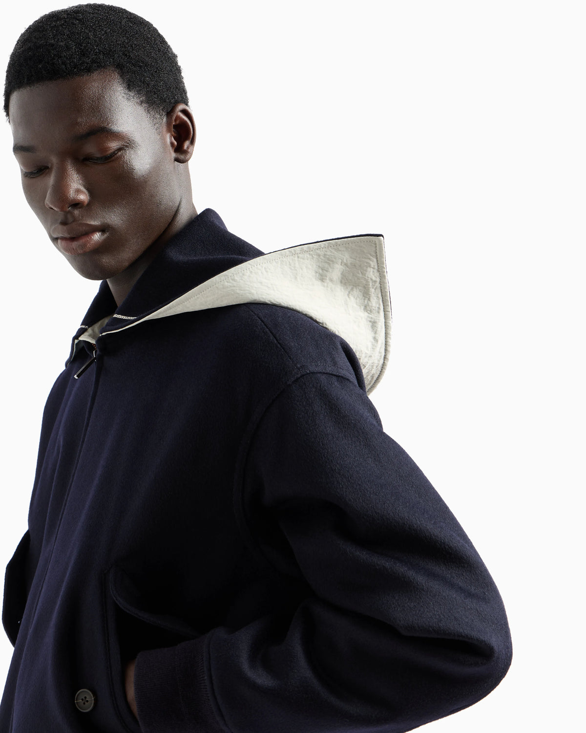 Virgin-wool cloth blouson with logo sailor collar