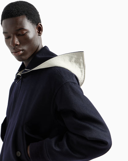 Virgin-wool cloth blouson with logo sailor collar