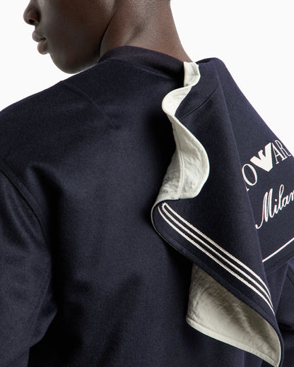 Virgin-wool cloth blouson with logo sailor collar