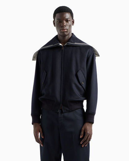 Virgin-wool cloth blouson with logo sailor collar