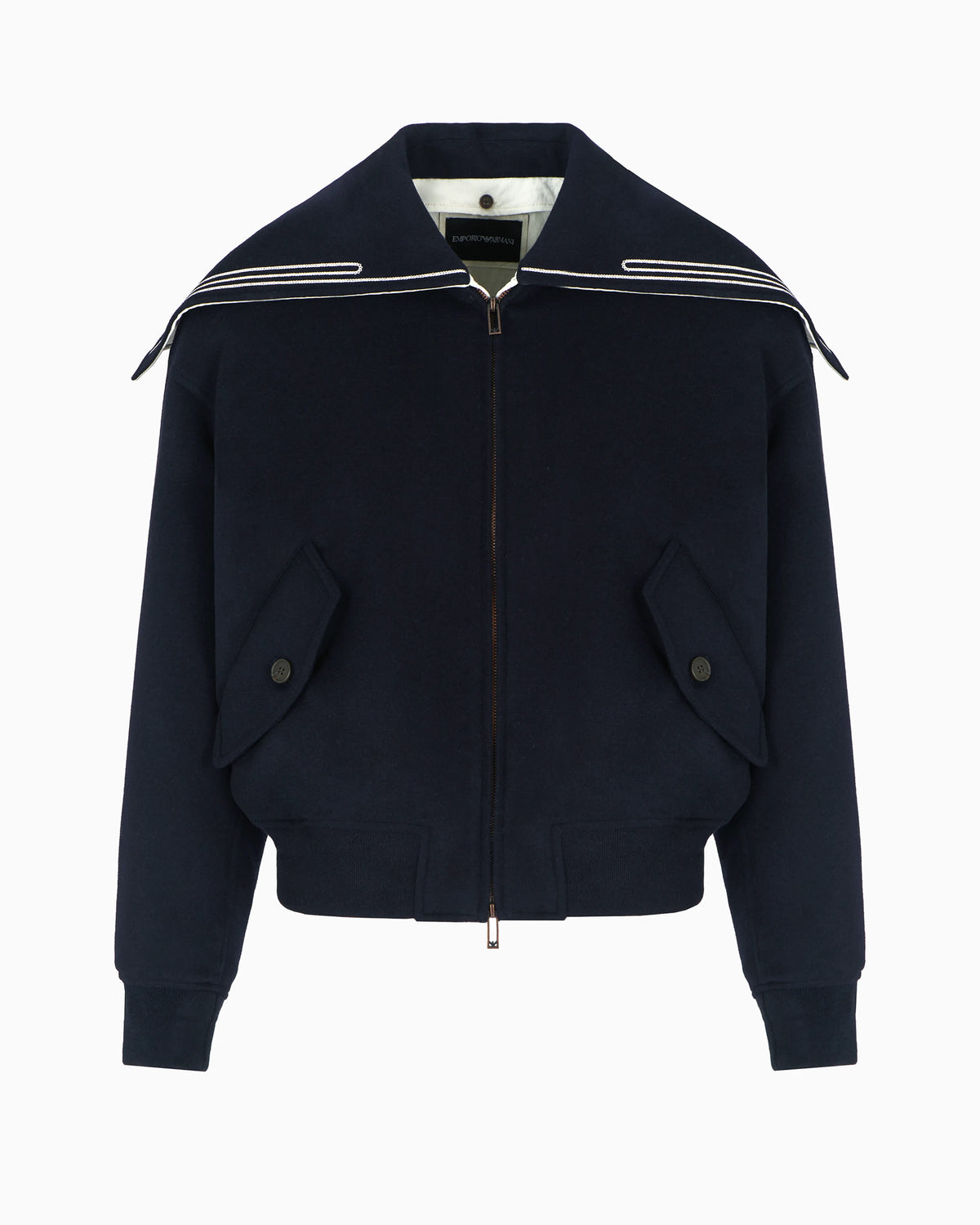Virgin-wool cloth blouson with logo sailor collar