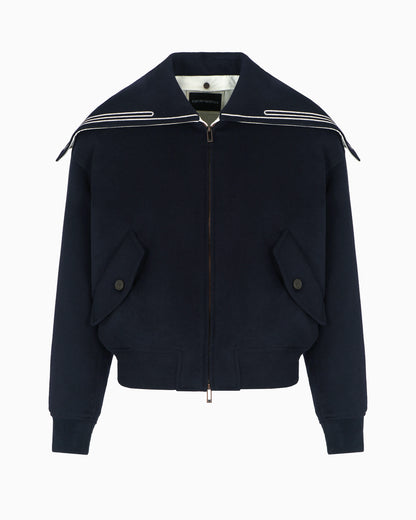 Virgin-wool cloth blouson with logo sailor collar