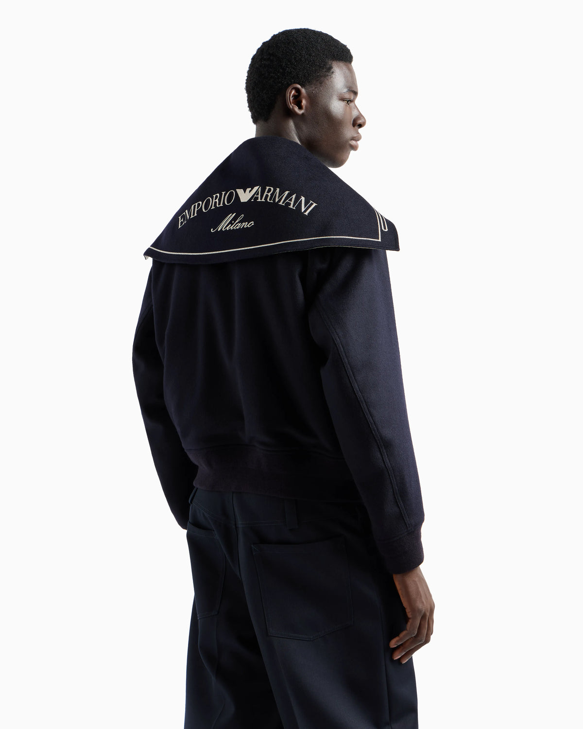 Virgin-wool cloth blouson with logo sailor collar