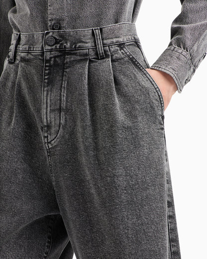 Garment-treated denim jeans with darts