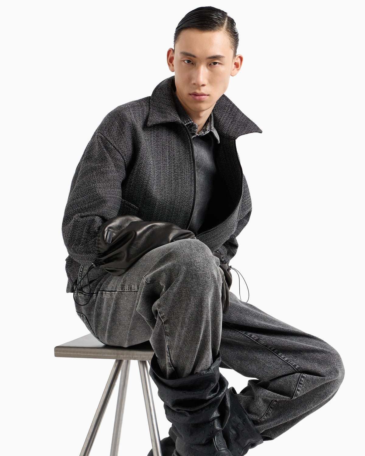 Garment-treated denim jeans with darts