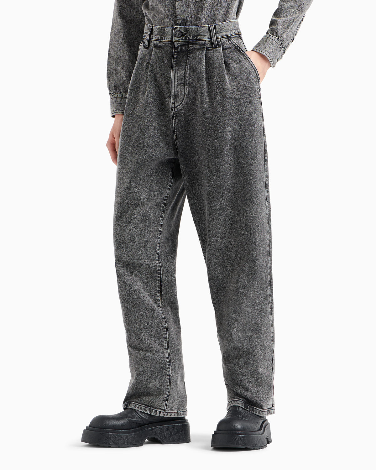 Garment-treated denim jeans with darts