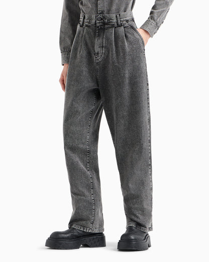 Garment-treated denim jeans with darts