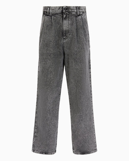 Garment-treated denim jeans with darts