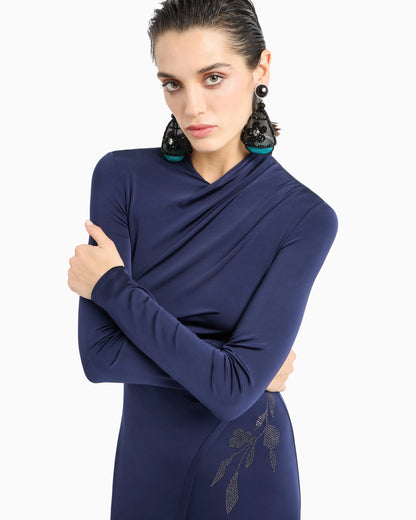 Long dress in stretch viscose jersey with rhinestones