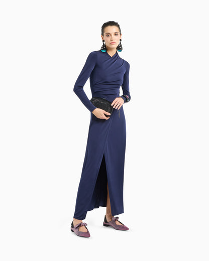 Long dress in stretch viscose jersey with rhinestones