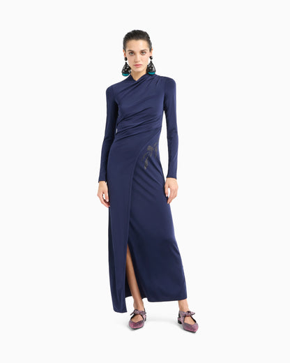 Long dress in stretch viscose jersey with rhinestones