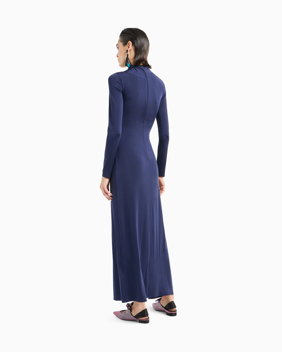 Long dress in stretch viscose jersey with rhinestones
