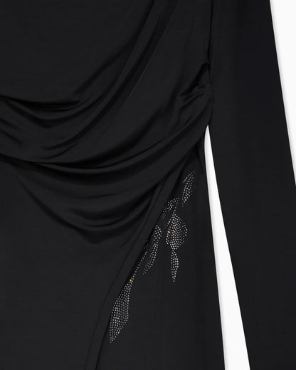 Long dress in stretch viscose jersey with rhinestones