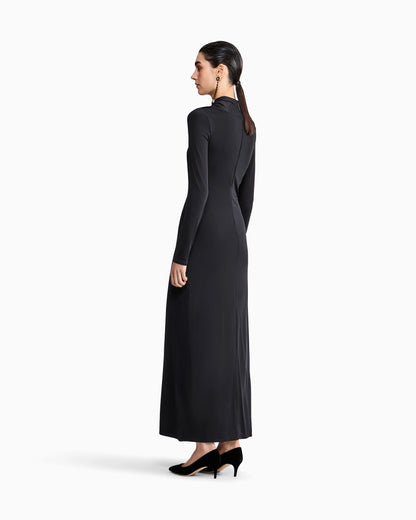 Long dress in stretch viscose jersey with rhinestones