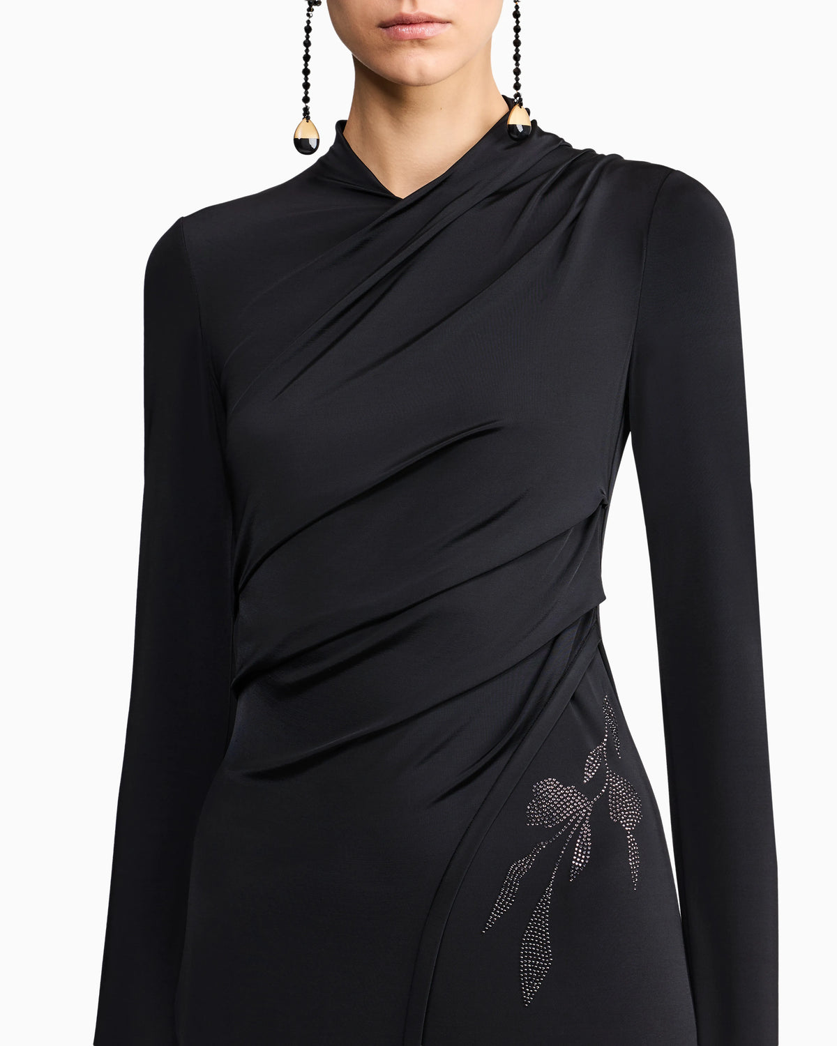 Long dress in stretch viscose jersey with rhinestones
