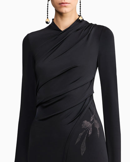 Long dress in stretch viscose jersey with rhinestones