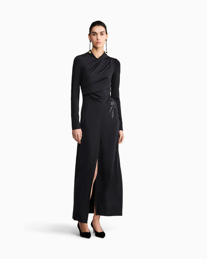 Long dress in stretch viscose jersey with rhinestones