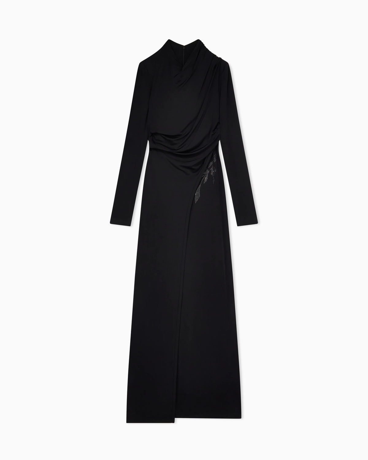 Long dress in stretch viscose jersey with rhinestones
