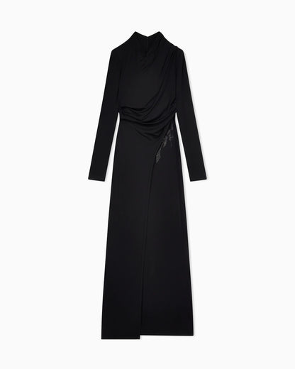 Long dress in stretch viscose jersey with rhinestones