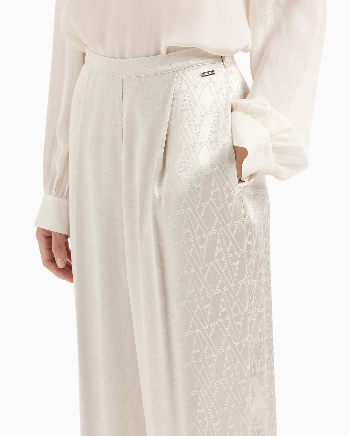 ASV Allover Monogram Satin Pleated Trousers