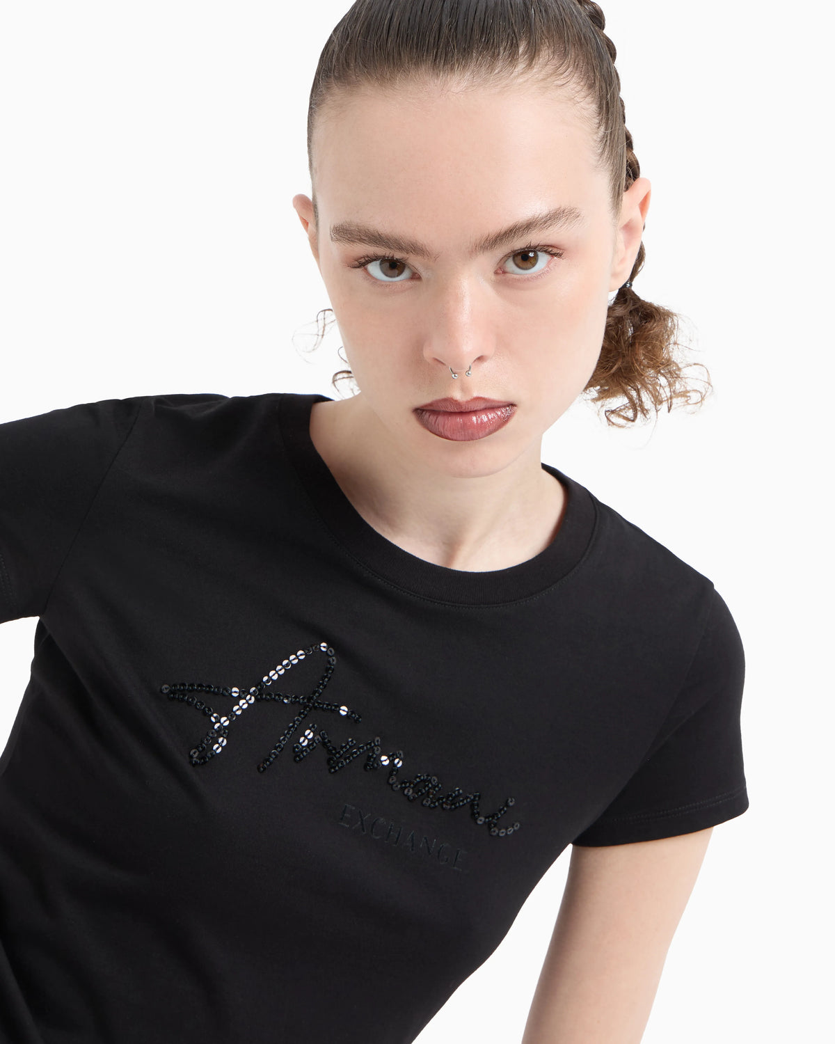 Slim fit T-shirt with logo lettering and sequins