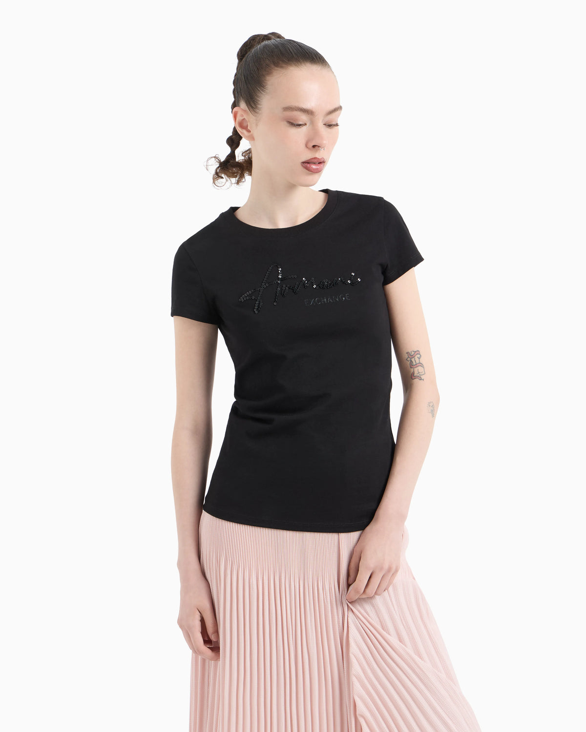 Slim fit T-shirt with logo lettering and sequins