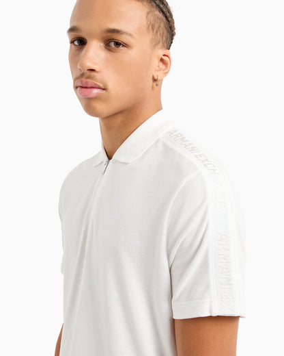 Regular fit cotton zip polo with logo bands