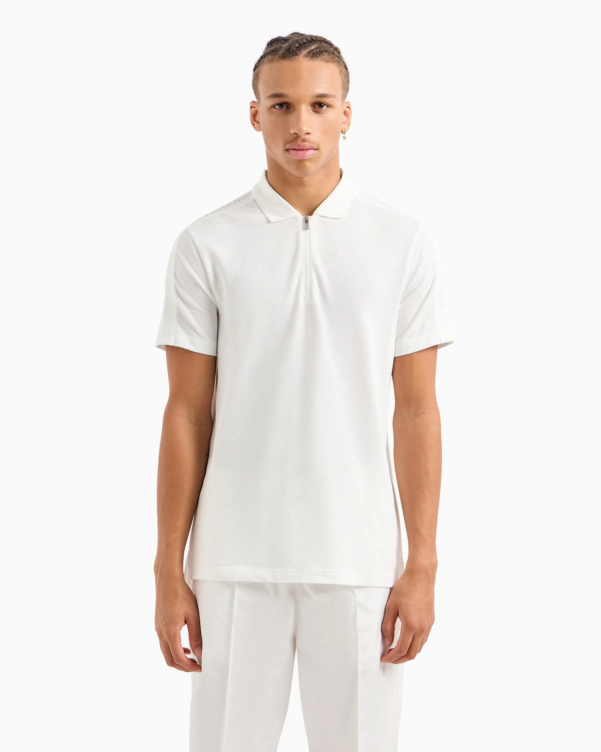 Regular fit cotton zip polo with logo bands
