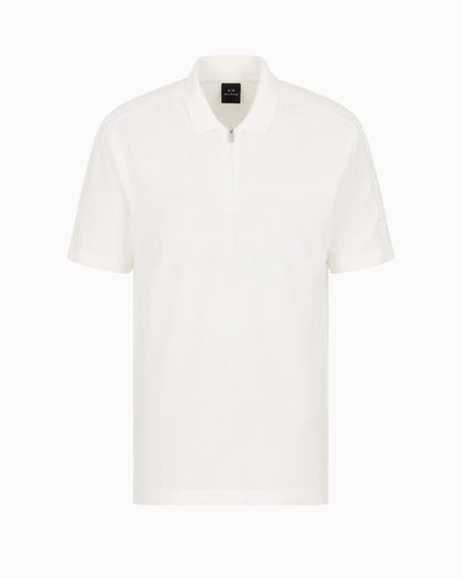 Regular fit cotton zip polo with logo bands