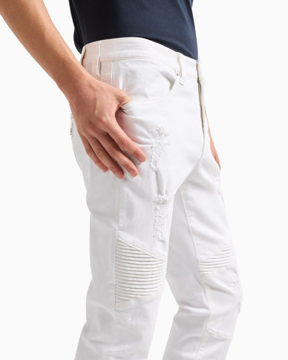 J27 skinny biker fit jeans in washed denim