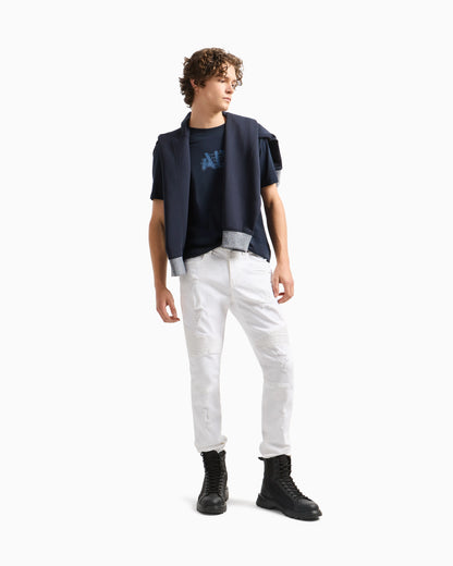 J27 skinny biker fit jeans in washed denim