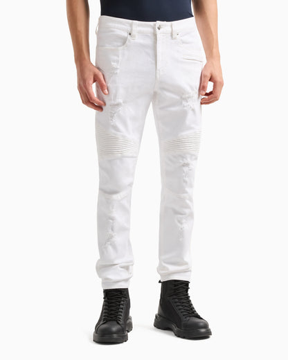 J27 skinny biker fit jeans in washed denim