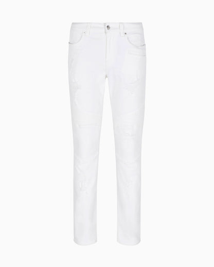J27 skinny biker fit jeans in washed denim