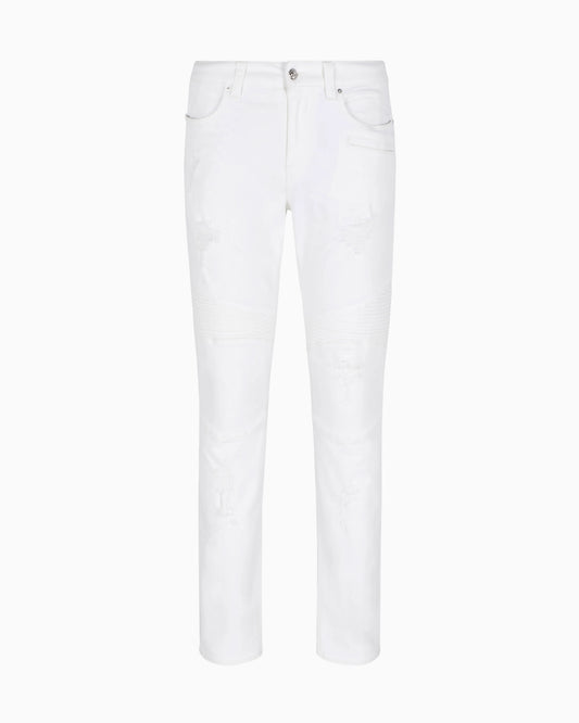 J27 skinny biker fit jeans in washed denim