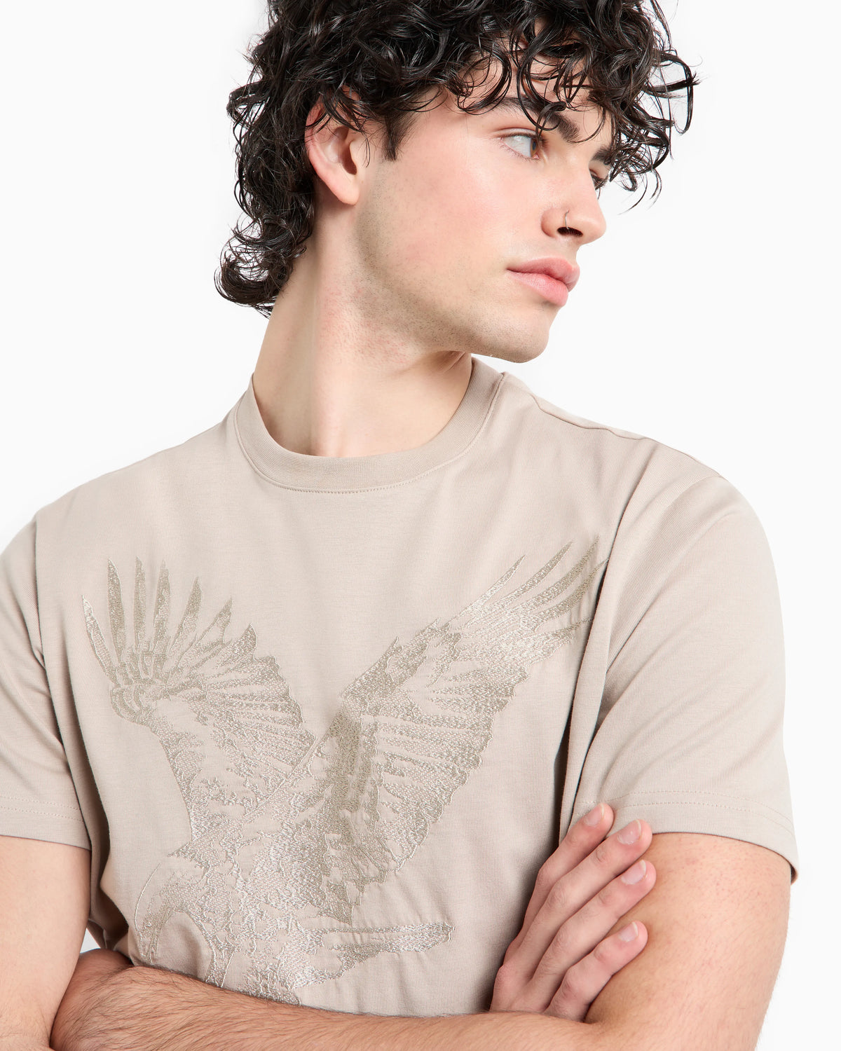 Regular fit T-shirt with eagle embroidery in ASV jersey