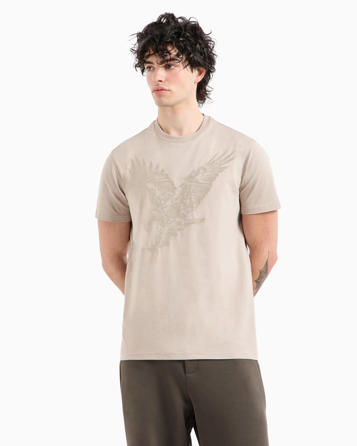 Regular fit T-shirt with eagle embroidery in ASV jersey