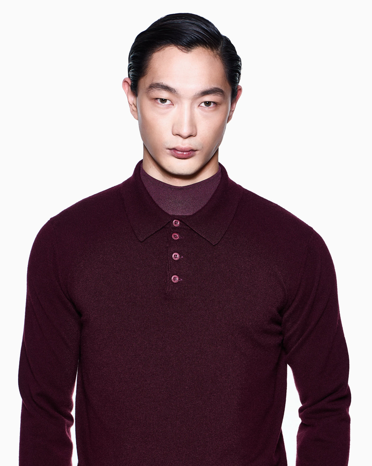 Long-sleeved cashmere polo shirt
